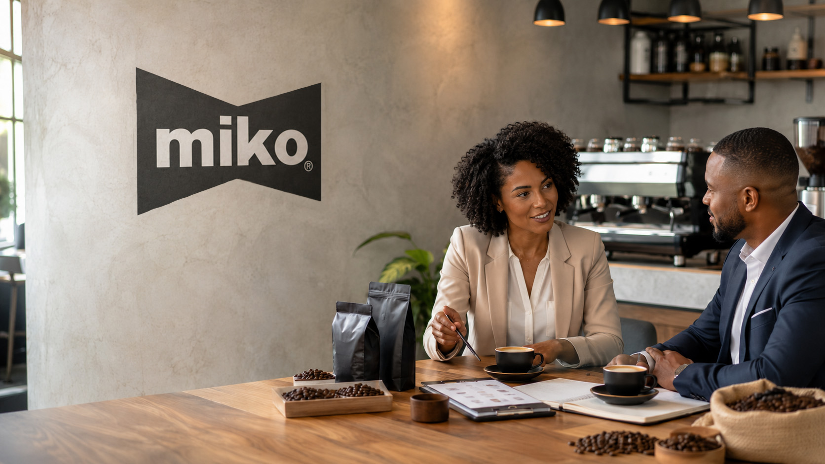 Miko coffee supplier meeting with a business client about coffee solutions in South Africa