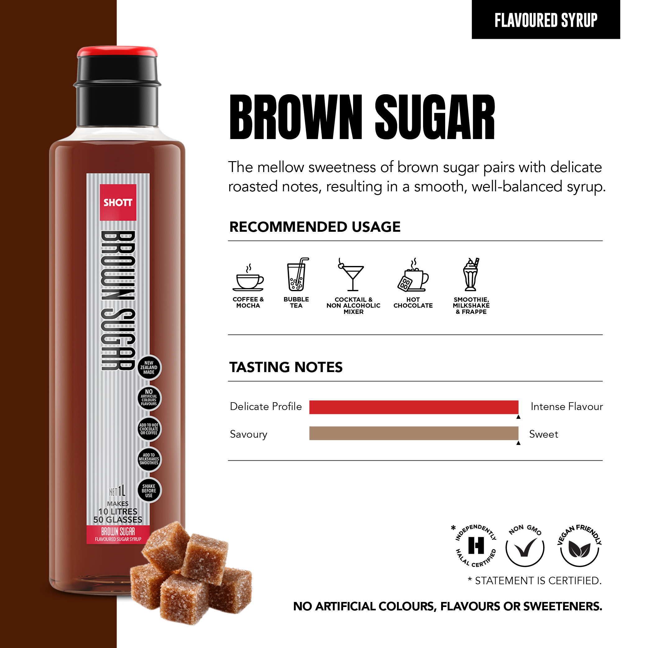 SHOTT Brown Sugar Syrup 1L product information, recommended uses and tasting notes