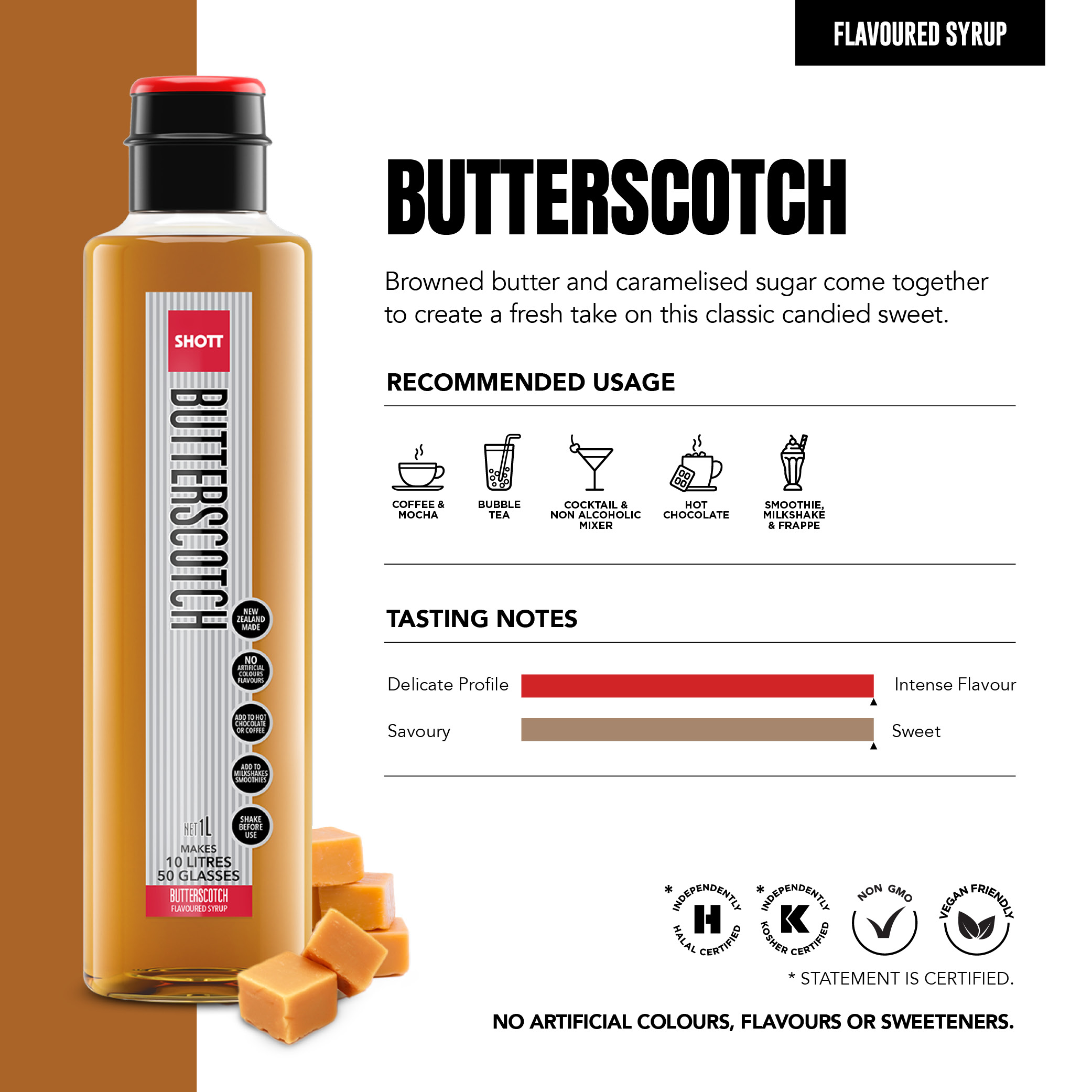 SHOTT Butterscotch Syrup 1L product information, recommended uses and tasting notes