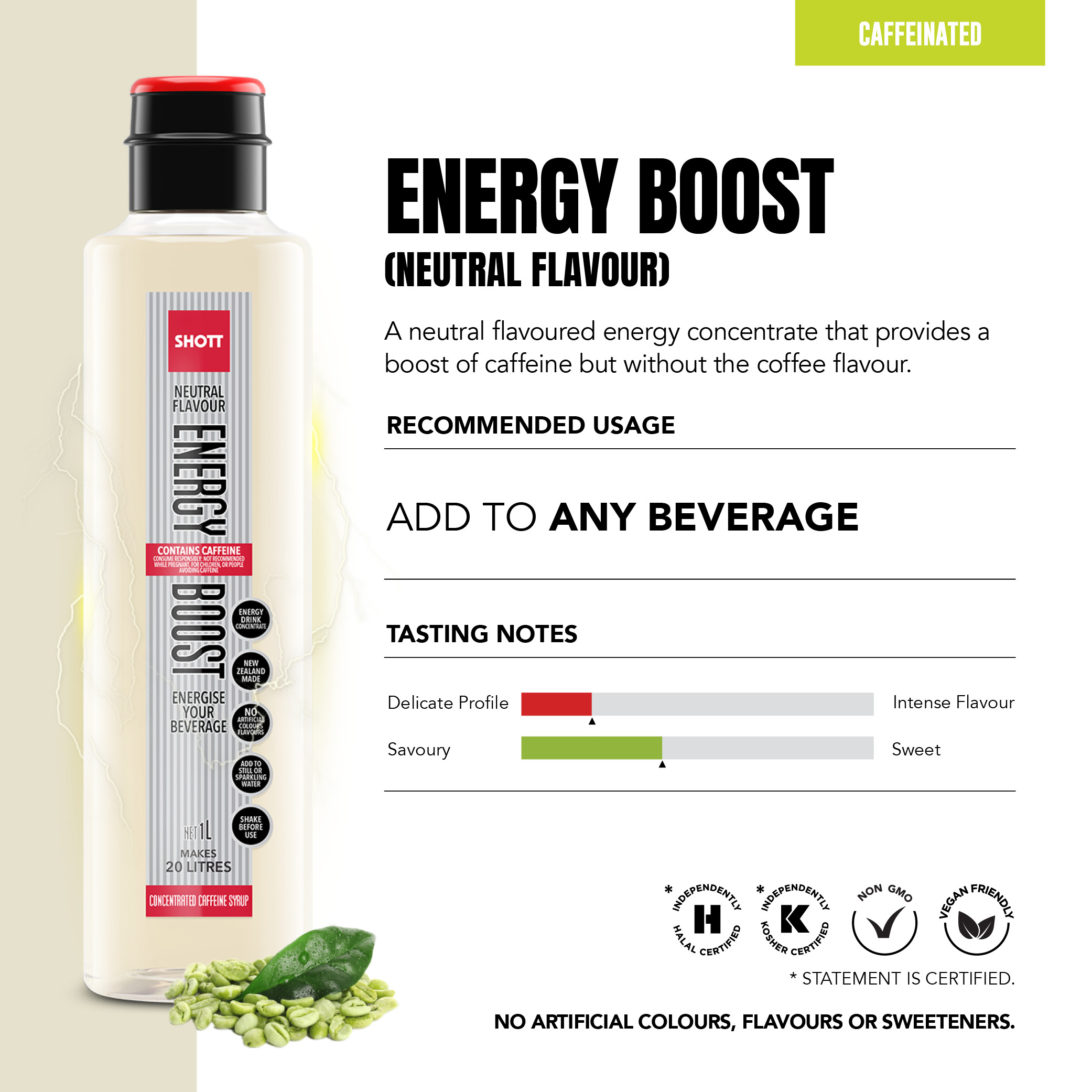 SHOTT Energy Boost Neutral Flavour 1L caffeinated energy concentrate product information and tasting notes