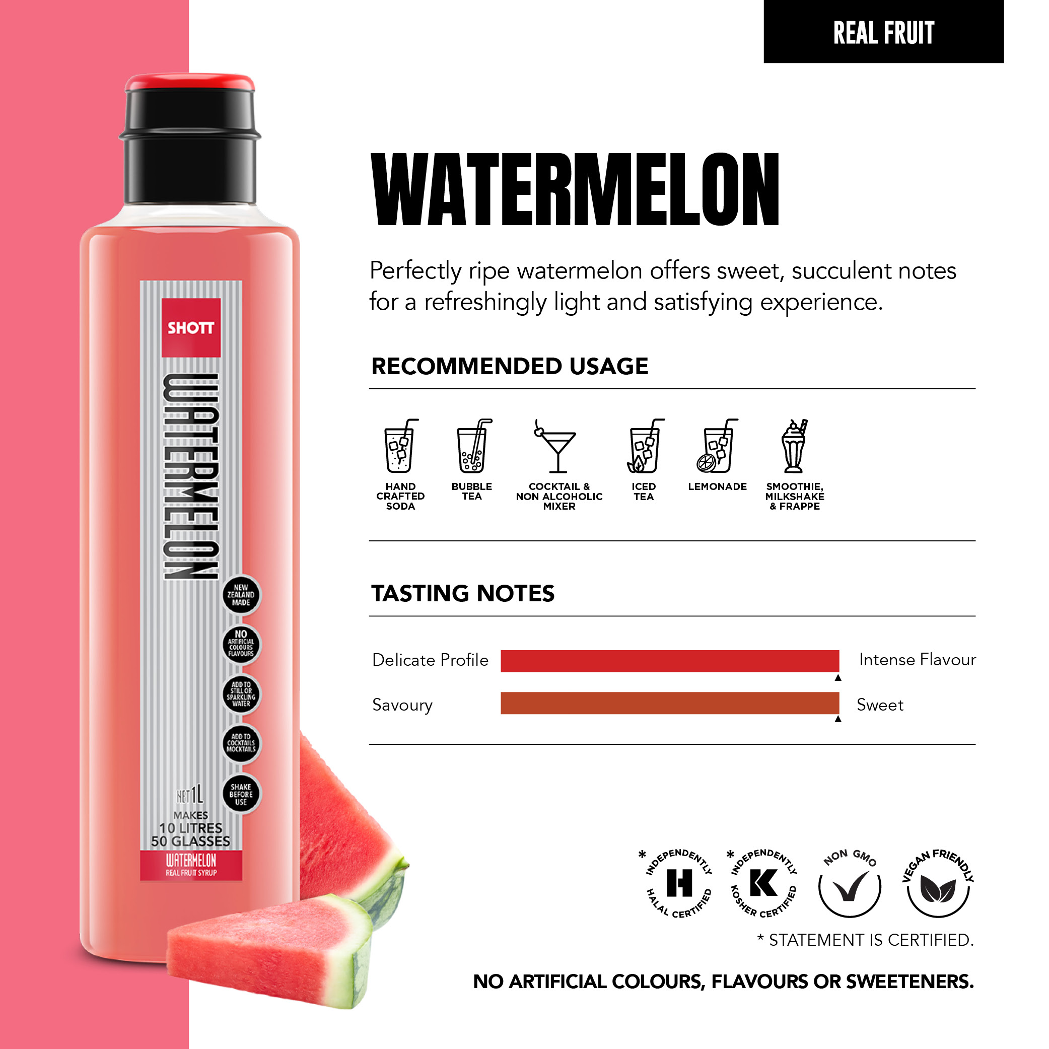 SHOTT Watermelon 1L real fruit syrup product information, recommended uses and tasting notes