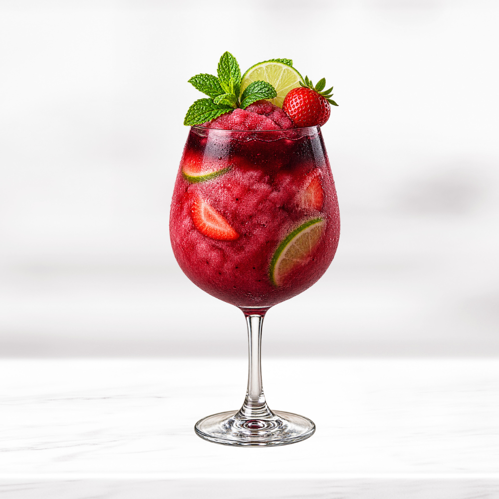 Berry sangria with strawberries, lime and fresh mint